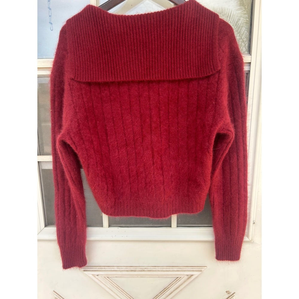 J.Crew Womens Burgundy 100% Cashmere Ribbed V-Neck Collared Sweater M Fall - Picture 13 of 13